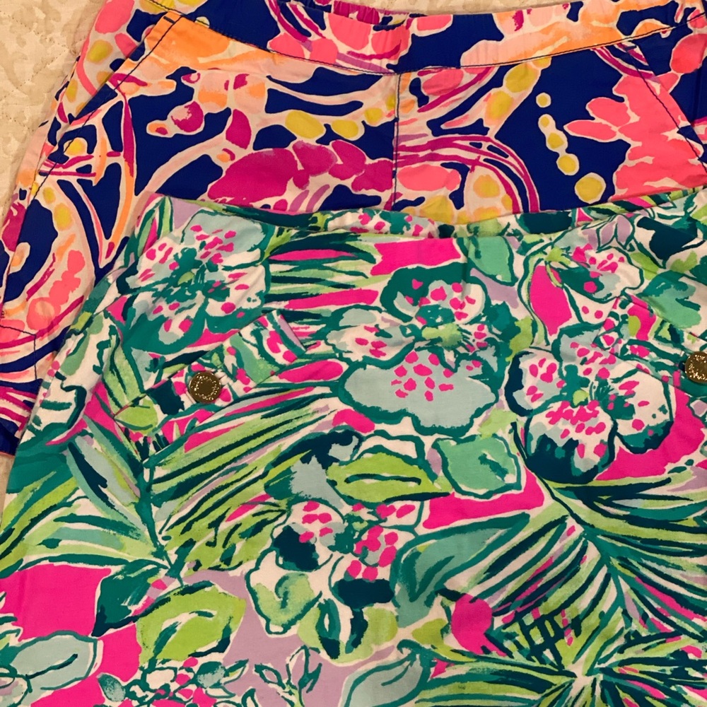 Two pairs. Lilly Pulitzer board shorts and a cotton stretch skort.